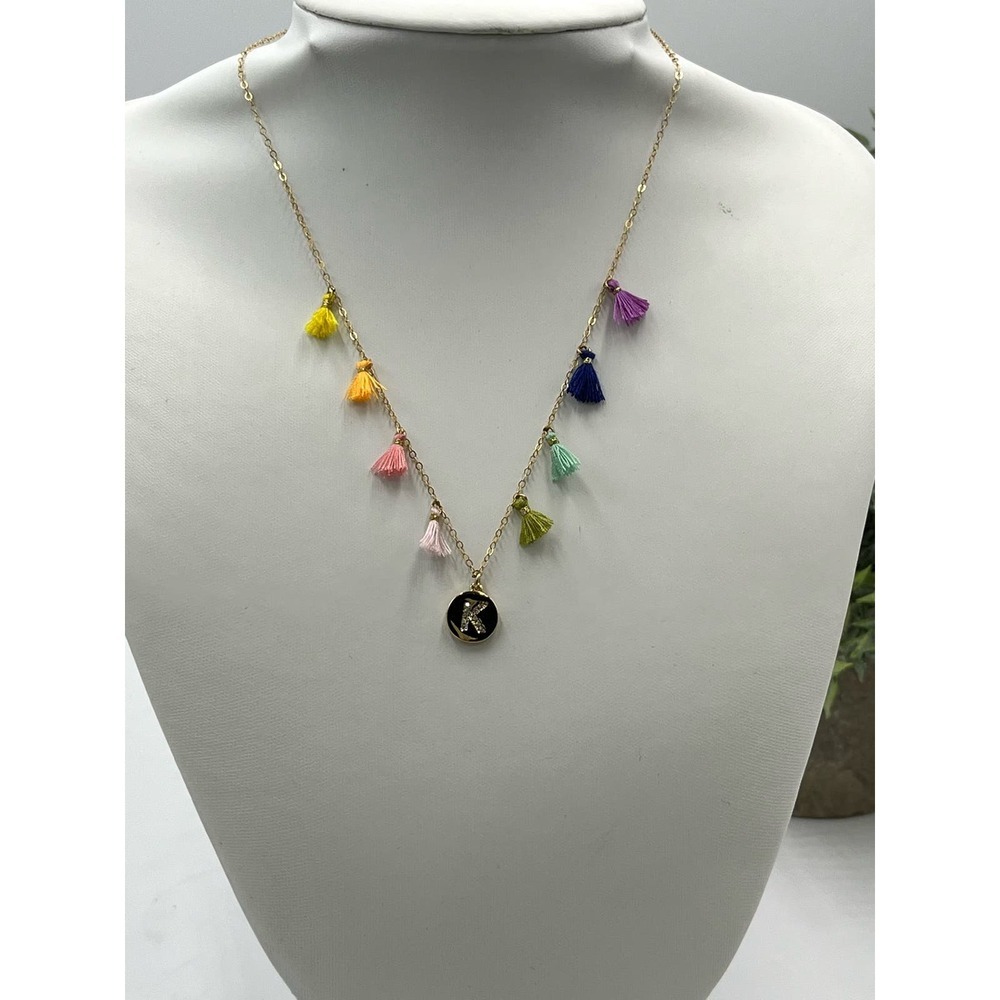 Molly Phillips Multicolor Fringe Tassel Initial K Gold Tone Necklace‎